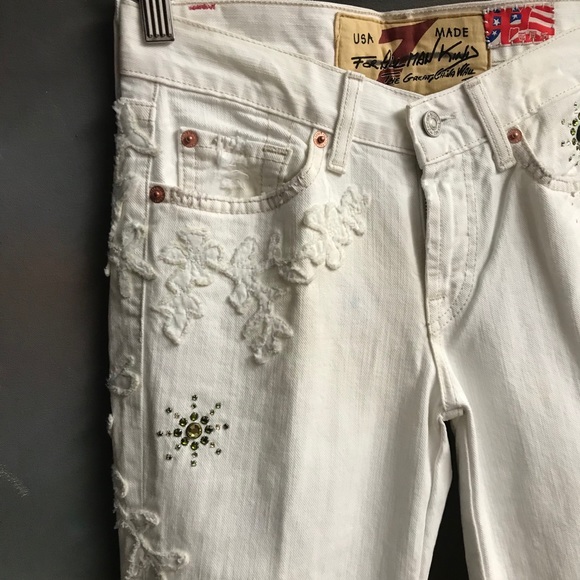 7FAM Jeans Boot Leg Flare Rhinestones - Picture 2 of 8